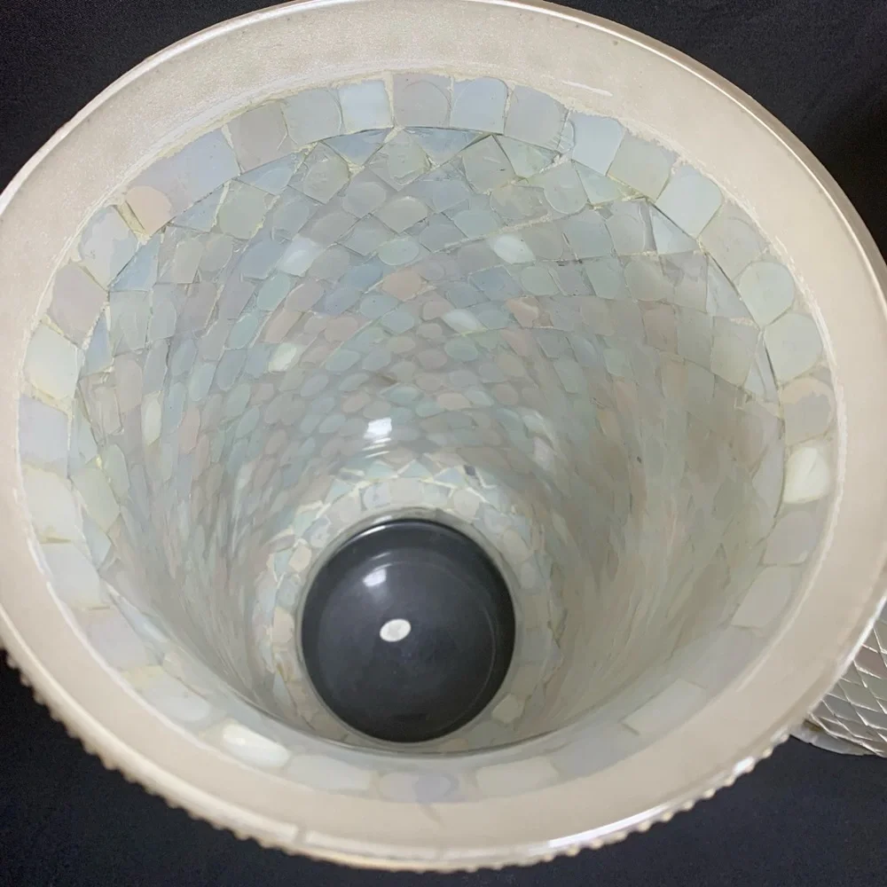 Glass White Mother of Peal Mosaic Hurricane Candle Holder Vase 11" - Picture 4 of 4